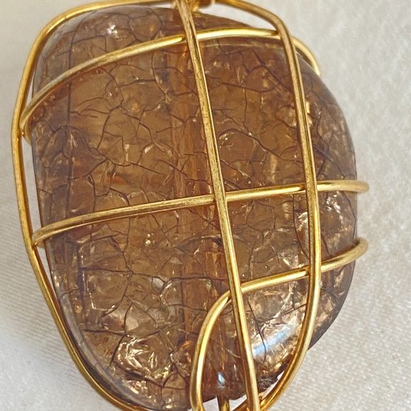 Mixed Chain Opera Length Necklace Wired Brown Lucite Stones - Picture 8 of 12